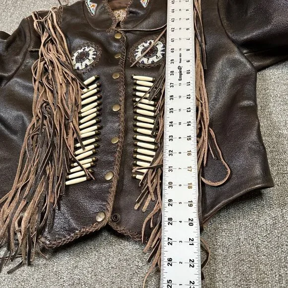 Leather Gallery NWT Deadstock Western Cowgirl Fringe Beaded Brown Coat Sz Medium - Picture 6 of 8